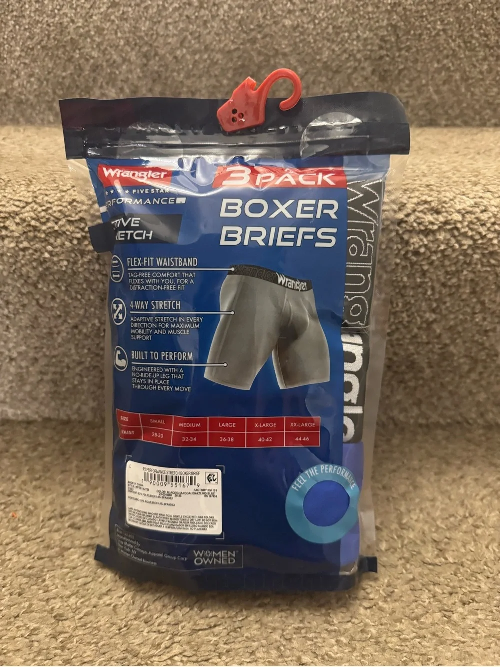 Wrangler Performance Active Stretch 3 Pack Boxer Briefs Men's Large Underwear